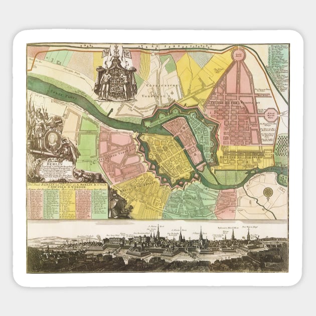 Antique Map of Berlin, Germany by Matthäus Seutter, 1738 Sticker by MasterpieceCafe